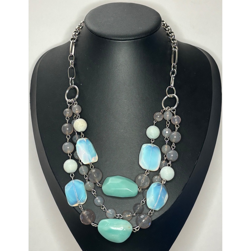 Lia Sophia Kiam Family Multi Strand Statement Necklace Blue Green Stone 22 Inch